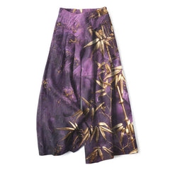 Buddha Stones Cotton Linen Golden Bamboo Pattern Women's Elastic Waist Wide Leg Pants With Pockets - BlueViolet - US16，UK/AU20，EU48 (3XL) - image 0