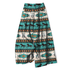 Buddha Stones Cotton Linen Horse Dreamcatcher Pattern Women's Elastic Waist Wide Leg Pants With Pockets - Turquoise - US16，UK/AU20，EU48 (3XL) - image 0