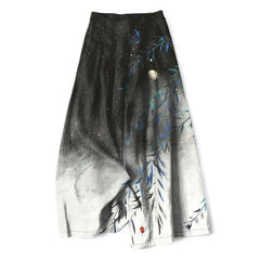Buddha Stones Cotton Linen Moonlit Bamboo Pattern Women's Elastic Waist Wide Leg Pants With Pockets - Black - US16，UK/AU20，EU48 (3XL) - image 0