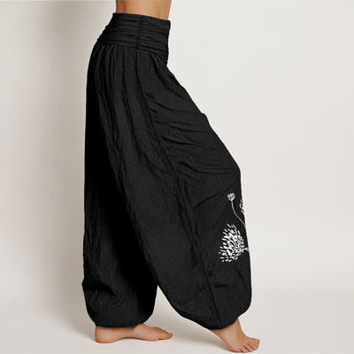 Buddha Stones Pure Cotton Botanical Pattern Women's Elastic Waist Harem Pants - image 6