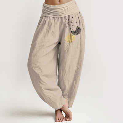 Buddha Stones Pure Cotton Dandelion Bloom Pattern Women's Elastic Waist Harem Pants - Tan - US16，UK/AU20，EU48 (3XL) - image 11