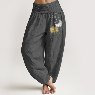 Buddha Stones Pure Cotton Dandelion Bloom Pattern Women's Elastic Waist Harem Pants - DimGray - US16，UK/AU20，EU48 (3XL) - image 8