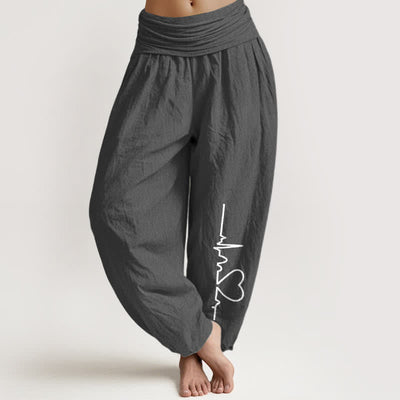 Buddha Stones Pure Cotton Heartbeat Heart Pattern Women's Elastic Waist Harem Pants - DimGray - US16，UK/AU20，EU48 (3XL) - image 11