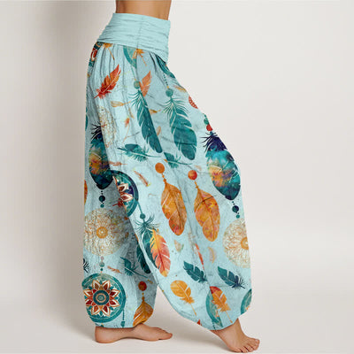 Buddha Stones Pure Cotton Dreamcatcher Feather Pattern Women's Elastic Waist Harem Pants - image 6