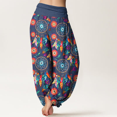 Buddha Stones Cotton Dreamcatcher Feather Pattern Women's Elastic Waist Harem Pants - image 7
