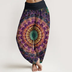 Buddha Stones Pure Cotton Mandala Feather Pattern Women's Elastic Waist Harem Pants - Purple - US16，UK/AU20，EU48 (3XL) - image 0