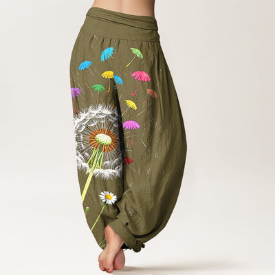 Buddha Stones Pure Cotton Dandelion Bloom Pattern Women's Elastic Waist Harem Pants - image 10