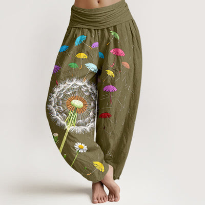 Buddha Stones Pure Cotton Dandelion Bloom Pattern Women's Elastic Waist Harem Pants - DarkKhaki - US16，UK/AU20，EU48 (3XL) - image 8