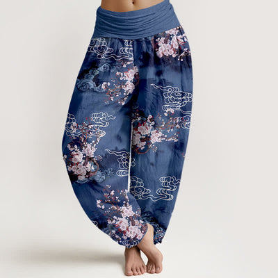Buddha Stones Pure Cotton Floral Cloud Pattern Women's Elastic Waist Harem Pants - Navy - US16，UK/AU20，EU48 (3XL) - image 8