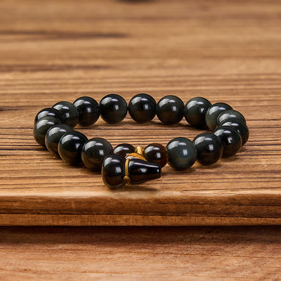 Buddha Stones Rainbow Obsidian Gourd Protection Vintage Chinese Bracelet - image 11