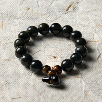 Buddha Stones Rainbow Obsidian Gourd Protection Vintage Chinese Bracelet - image 25