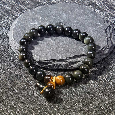 Buddha Stones Rainbow Obsidian Gourd Protection Vintage Chinese Bracelet - image 7