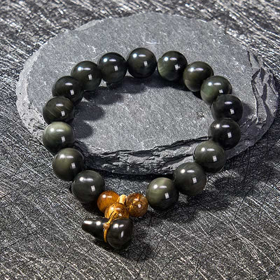 Buddha Stones Rainbow Obsidian Gourd Protection Vintage Chinese Bracelet - image 18