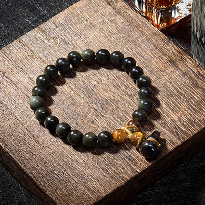 Buddha Stones Rainbow Obsidian Gourd Protection Vintage Chinese Bracelet - image 8