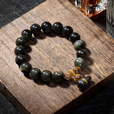 Buddha Stones Rainbow Obsidian Gourd Protection Vintage Chinese Bracelet - image 20