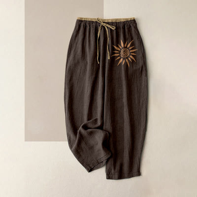 Buddha Stones Cotton Boho Sun Swirl Pattern Women's Elastic Waist Pants With Pockets - SaddleBrown - US16，UK/AU20，EU48 (3XL) - image 5
