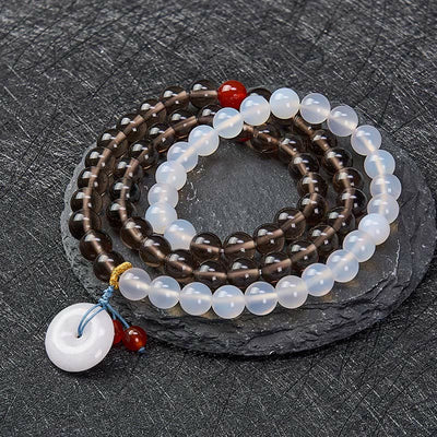 Buddha Stones Ice Obsidian And White Chalcedony Peace Buckle Serenity Multi Wrap Bracelet - image 1