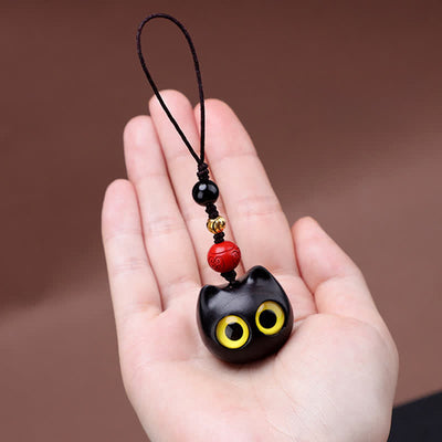 Buddha Stones Ebony Wood Cute Cat Grounding Hand Carved Peace Keychains - image 10