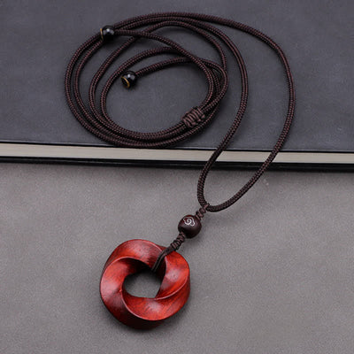 Buddha Stones Red Sandalwood Infinite Knot Eternity Rope Pendant Necklace - image 4