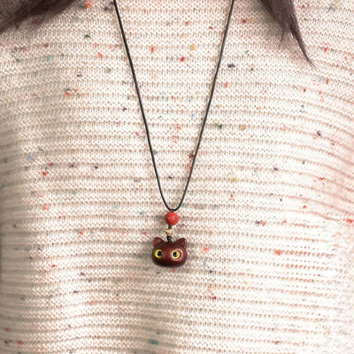 Buddha Stones Ebony Wood Red Sandalwood Lucky Cat Adjustable Balance Necklace - image 15