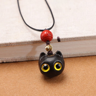 Buddha Stones Ebony Wood Red Sandalwood Lucky Cat Adjustable Balance Necklace - Small Ebony Wood - image 8