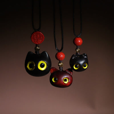 Buddha Stones Ebony Wood Red Sandalwood Lucky Cat Adjustable Balance Necklace - image 19