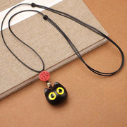 Foviel Ebony Wood Red Sandalwood Lucky Cat Adjustable Balance Necklace