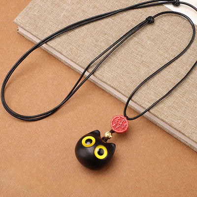 Buddha Stones Ebony Wood Red Sandalwood Lucky Cat Adjustable Balance Necklace - image 1