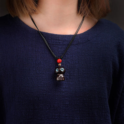 Buddha Stones Ebony Wood Red Sandalwood Cute Cat Calm Necklace - image 4