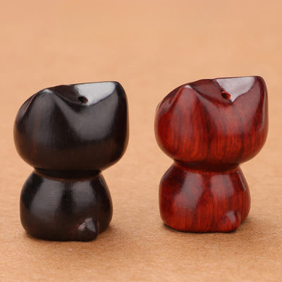 Buddha Stones Ebony Wood Red Sandalwood Cute Cat Calm Necklace - image 14
