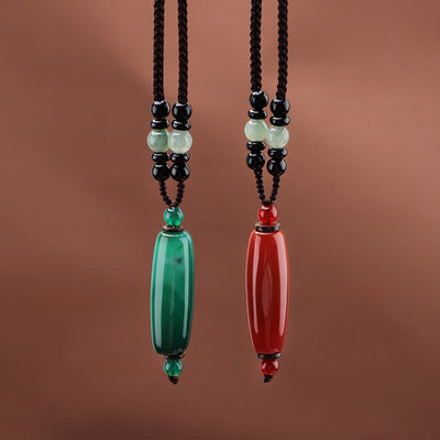 Buddha Stones Green Agate Red Agate Balance Braided Oval Pendant Necklace - image 13