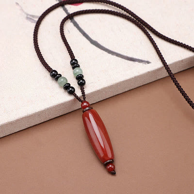Buddha Stones Green Agate Red Agate Balance Braided Oval Pendant Necklace - image 9