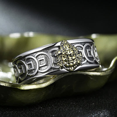 Buddha Stones Tibetan Copper Plated With Silver Yellow Jambhala Protection Adjustable Ring - image 4