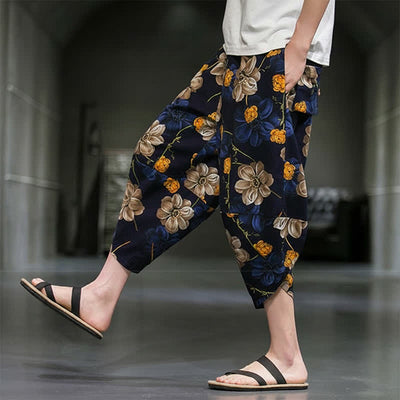 Buddha Stones Summer Casual Boho Floral Capri Pants Men's Tapered Pants With Pockets - image 8