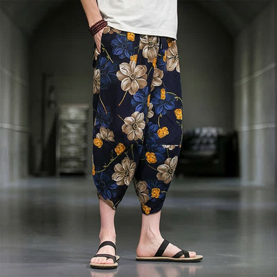Buddha Stones Summer Casual Boho Floral Capri Pants Men's Tapered Pants With Pockets - image 3