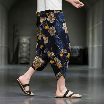 Buddha Stones Summer Casual Boho Floral Capri Pants Men's Tapered Pants With Pockets - image 5