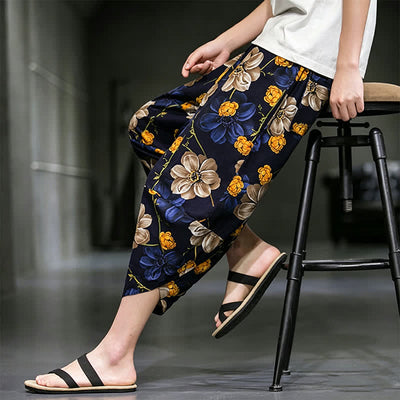 Buddha Stones Summer Casual Boho Floral Capri Pants Men's Tapered Pants With Pockets - image 10