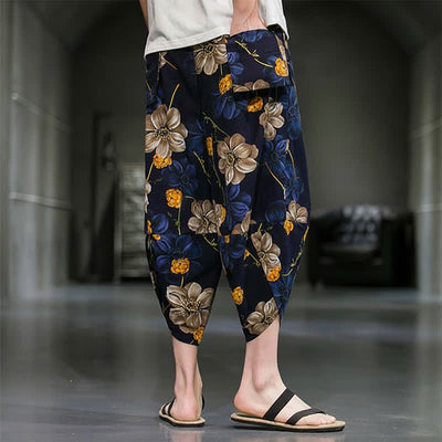 Buddha Stones Summer Casual Boho Floral Capri Pants Men's Tapered Pants With Pockets - image 4