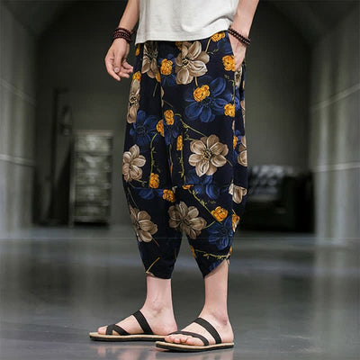 Buddha Stones Summer Casual Boho Floral Capri Pants Men's Tapered Pants With Pockets - image 6