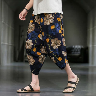 Buddha Stones Summer Casual Boho Floral Capri Pants Men's Tapered Pants With Pockets - image 2