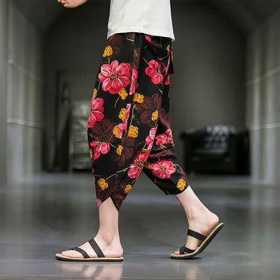 Buddha Stones Summer Casual Boho Floral Capri Pants Men's Tapered Pants With Pockets - image 20
