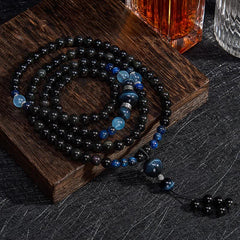 Buddha Stones Black Obsidian Protection Handcrafted Round Tassel 108 Bead Mala - Black Obsidian(Protection ♥ Grounding) - image 0