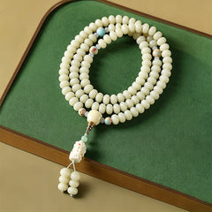 Buddha Stones White Bodhi Seed Bodhisattva Tara Hope Hand-Woven Ethnic 108 Bead Mala - White Bodhi Seed (Purity ♥ Clarity) - image 0