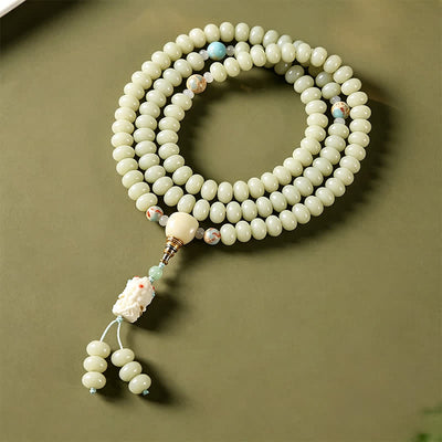 Buddha Stones White Bodhi Seed Bodhisattva Tara Hope Hand-Woven Ethnic 108 Bead Mala - image 1