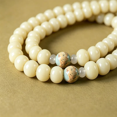 Buddha Stones White Bodhi Seed Bodhisattva Tara Hope Hand-Woven Ethnic 108 Bead Mala - image 11