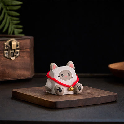 Buddha Stones Basswood Cute Animal Hand-Carved Desk Decoration - image 1