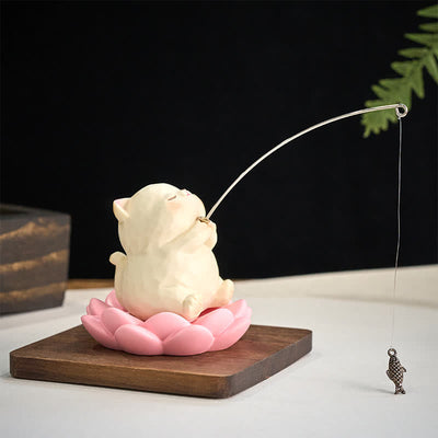 Buddha Stones Resin Lotus New Beginnings Cute Animal Fishing Desk Decor - image 4
