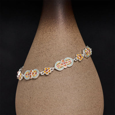 Buddha Stones Copper Enamel Floral Pattern Healing Bracelet - image 0