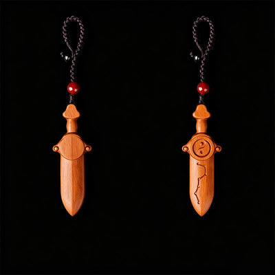 Buddha Stones Jujube Wood Yin Yang Balance Engraved Sword Keychains - image 4