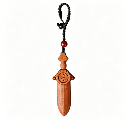 Buddha Stones Jujube Wood Yin Yang Balance Engraved Sword Keychains - image 7
